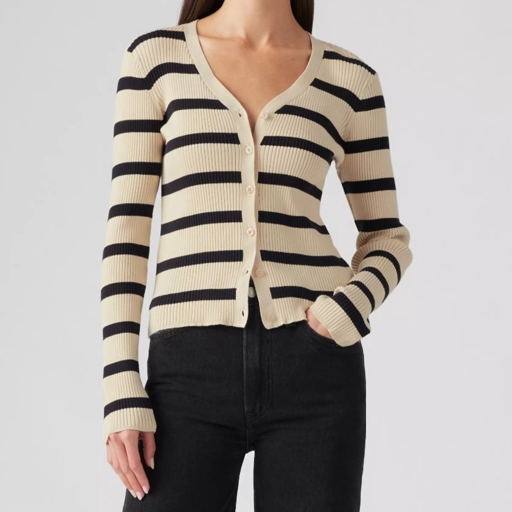 Levi’s Tulip Cardigan Tan Black Stripe Ribbed Knit NWT Women’s Small